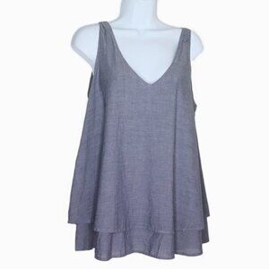 Lane Bryant Double V Neck Top Sleevess Flowy Denim Look Lined EUC Plus Sz 16